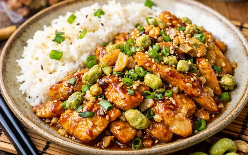 Maple Ginger Chicken with Wasabi Cashews